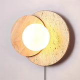 Modern Travertine and Glass Spherical Wall Sconce Minimalist Plug in Lighting