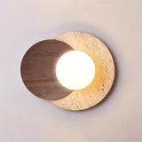 Modern Travertine and Glass Spherical Wall Sconce Minimalist Plug in Lighting