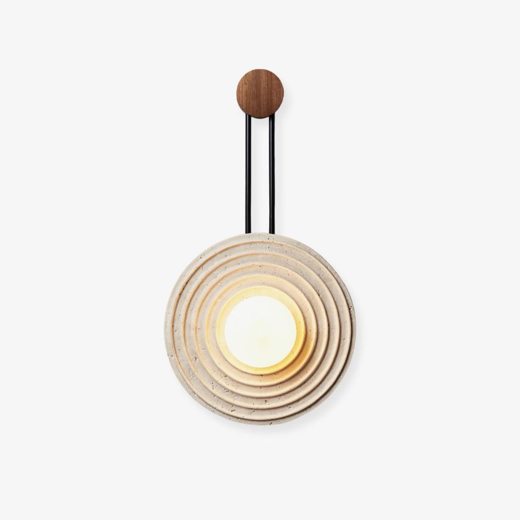 Modern Travertine Growth Ring Wall Sconce Wood and Glass Pendulum Style Indoor Light