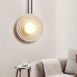 Modern Travertine Growth Ring Wall Sconce Wood and Glass Pendulum Style Indoor Light