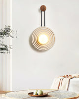 Modern Travertine Growth Ring Wall Sconce Wood and Glass Pendulum Style Indoor Light