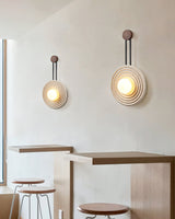 Modern Travertine Growth Ring Wall Sconce Wood and Glass Pendulum Style Indoor Light