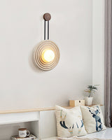 Modern Travertine Growth Ring Wall Sconce Wood and Glass Pendulum Style Indoor Light