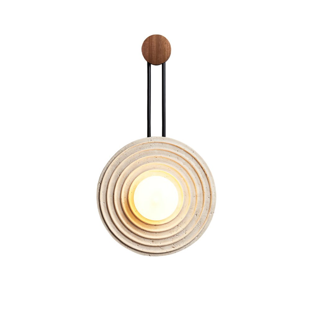 Modern Travertine Growth Ring Wall Sconce Wood and Glass Pendulum Style Indoor Light