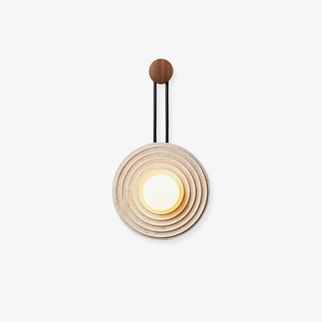 Modern Travertine Growth Ring Wall Sconce Wood and Glass Pendulum Style Indoor Light