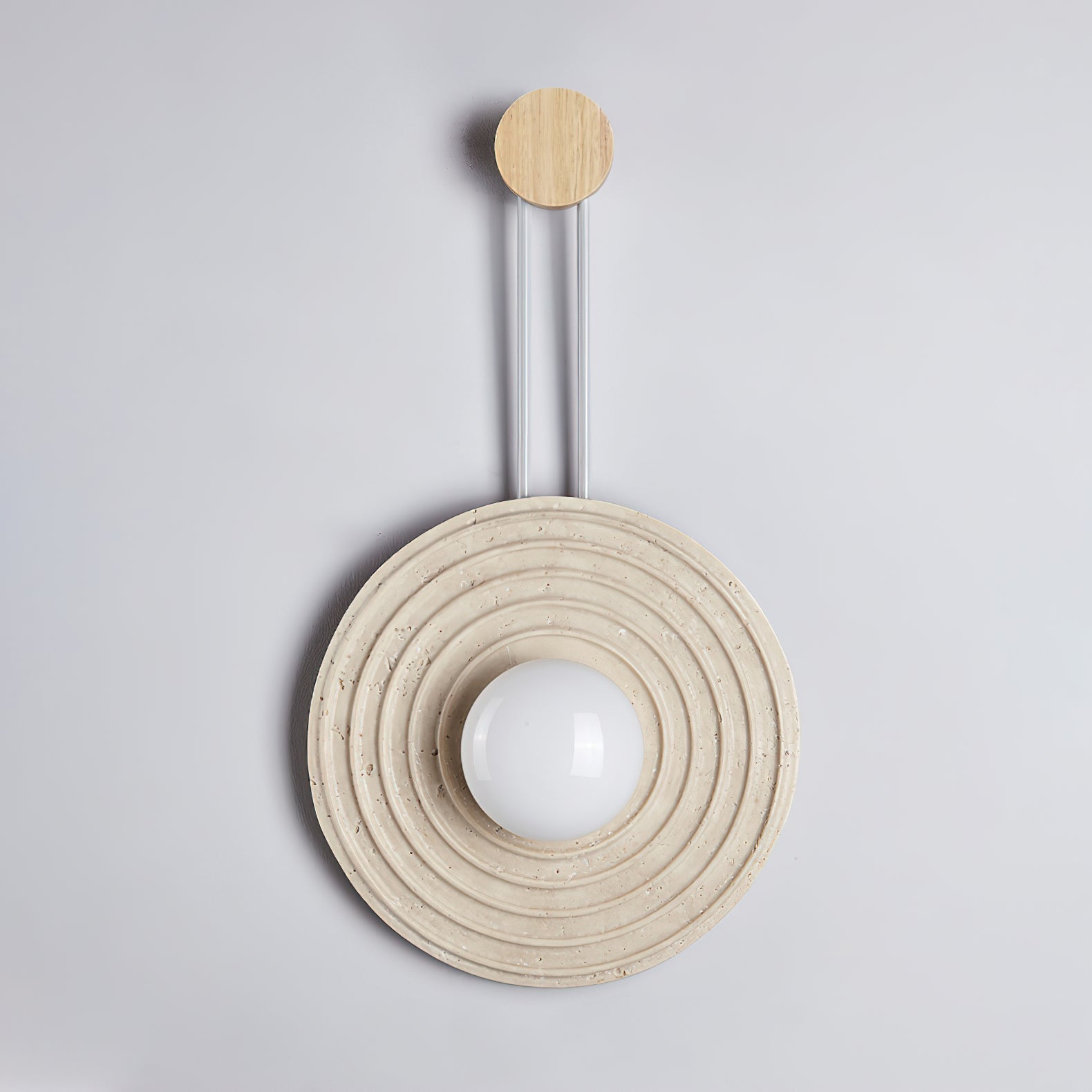 Modern Travertine Growth Ring Wall Sconce Wood and Glass Pendulum Style Indoor Light