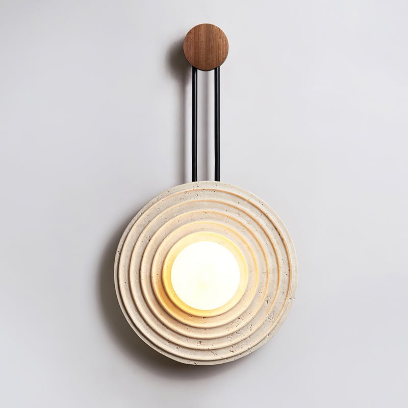 Modern Travertine Growth Ring Wall Sconce Wood and Glass Pendulum Style Indoor Light