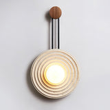 Modern Travertine Growth Ring Wall Sconce Wood and Glass Pendulum Style Indoor Light