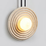 Modern Travertine Growth Ring Wall Sconce Wood and Glass Pendulum Style Indoor Light