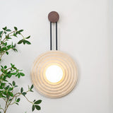 Modern Travertine Growth Ring Wall Sconce Wood and Glass Pendulum Style Indoor Light
