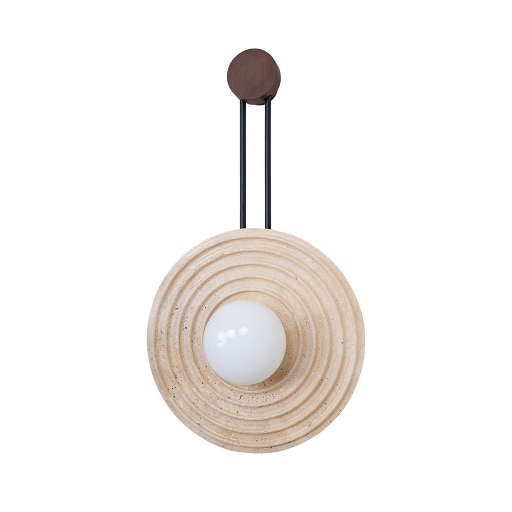 Modern Travertine Growth Ring Wall Sconce Wood and Glass Pendulum Style Indoor Light