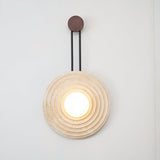 Modern Travertine Growth Ring Wall Sconce Wood and Glass Pendulum Style Indoor Light