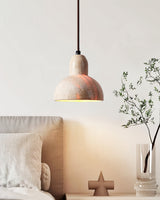Modern Travertine Stone Halo Pendant Light Natural Marble Textured Hanging Lamp for Home Decor