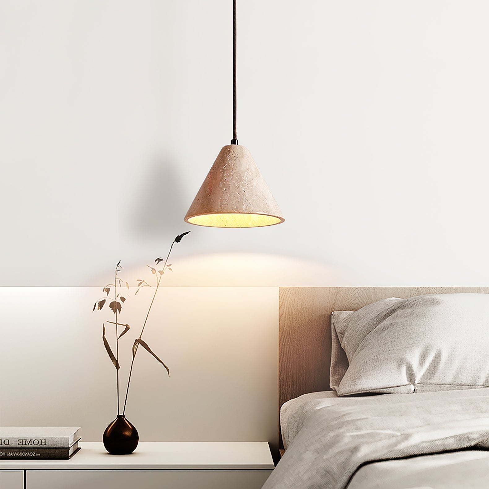 Modern Travertine Stone Halo Pendant Light Natural Marble Textured Hanging Lamp for Home Decor