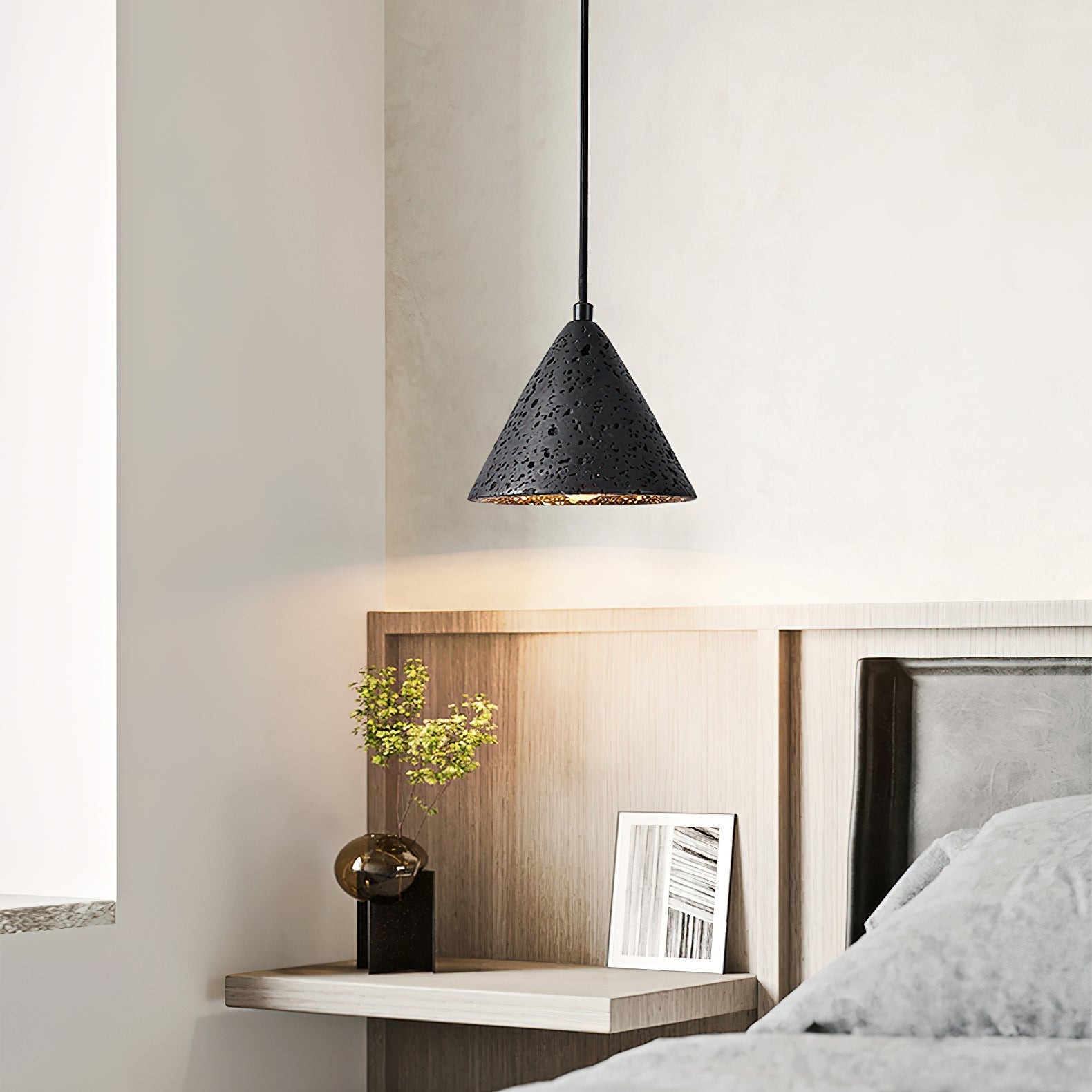 Modern Travertine Stone Halo Pendant Light Natural Marble Textured Hanging Lamp for Home Decor