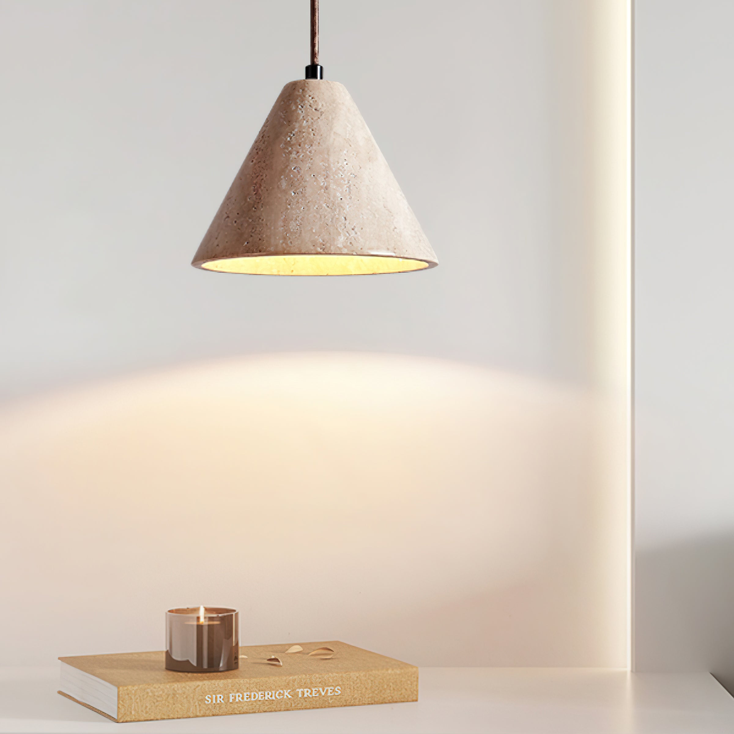 Modern Travertine Stone Halo Pendant Light Natural Marble Textured Hanging Lamp for Home Decor