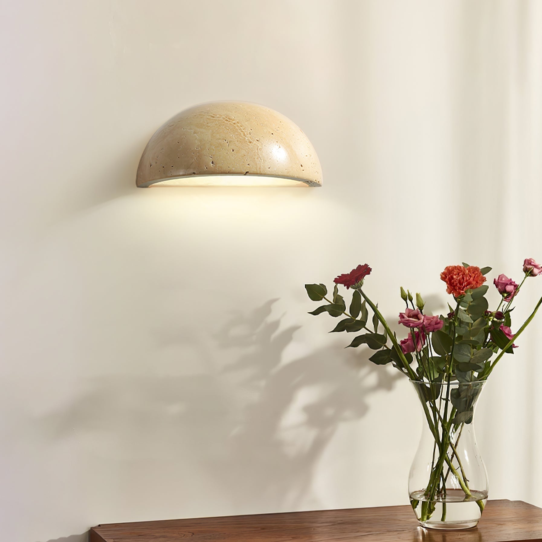 Modern Travertine Stone Wall Sconce Minimalist Half Dome Integrated LED Indoor Lighting