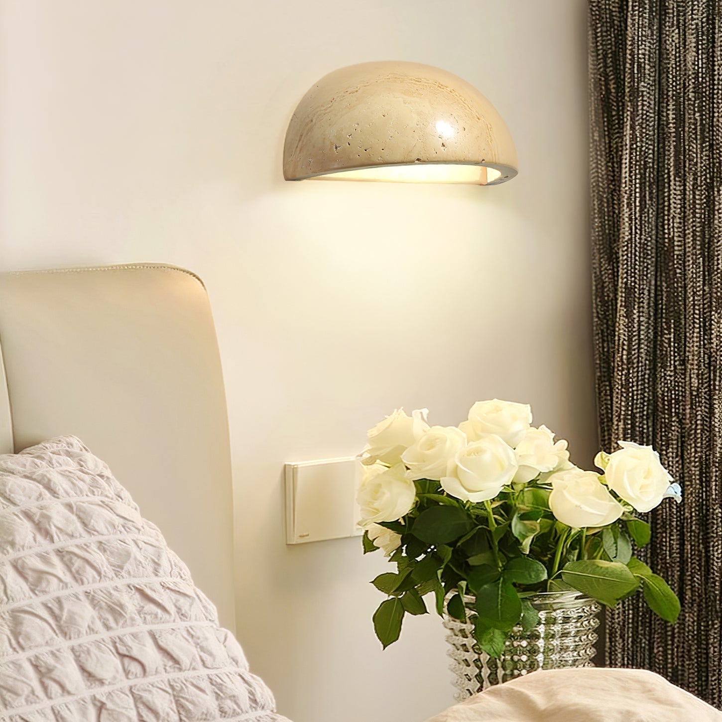 Modern Travertine Stone Wall Sconce Minimalist Half Dome Integrated LED Indoor Lighting