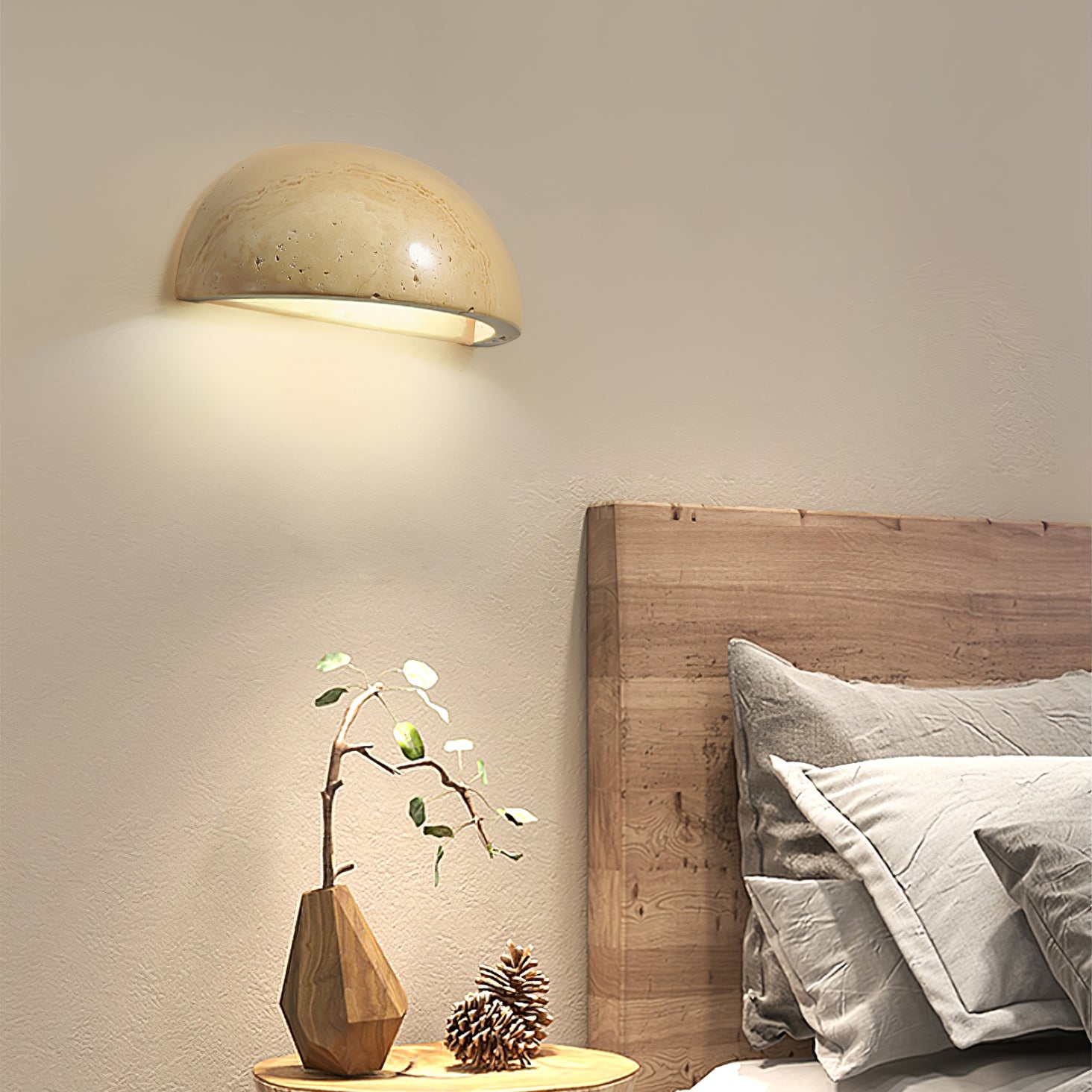 Modern Travertine Stone Wall Sconce Minimalist Half Dome Integrated LED Indoor Lighting