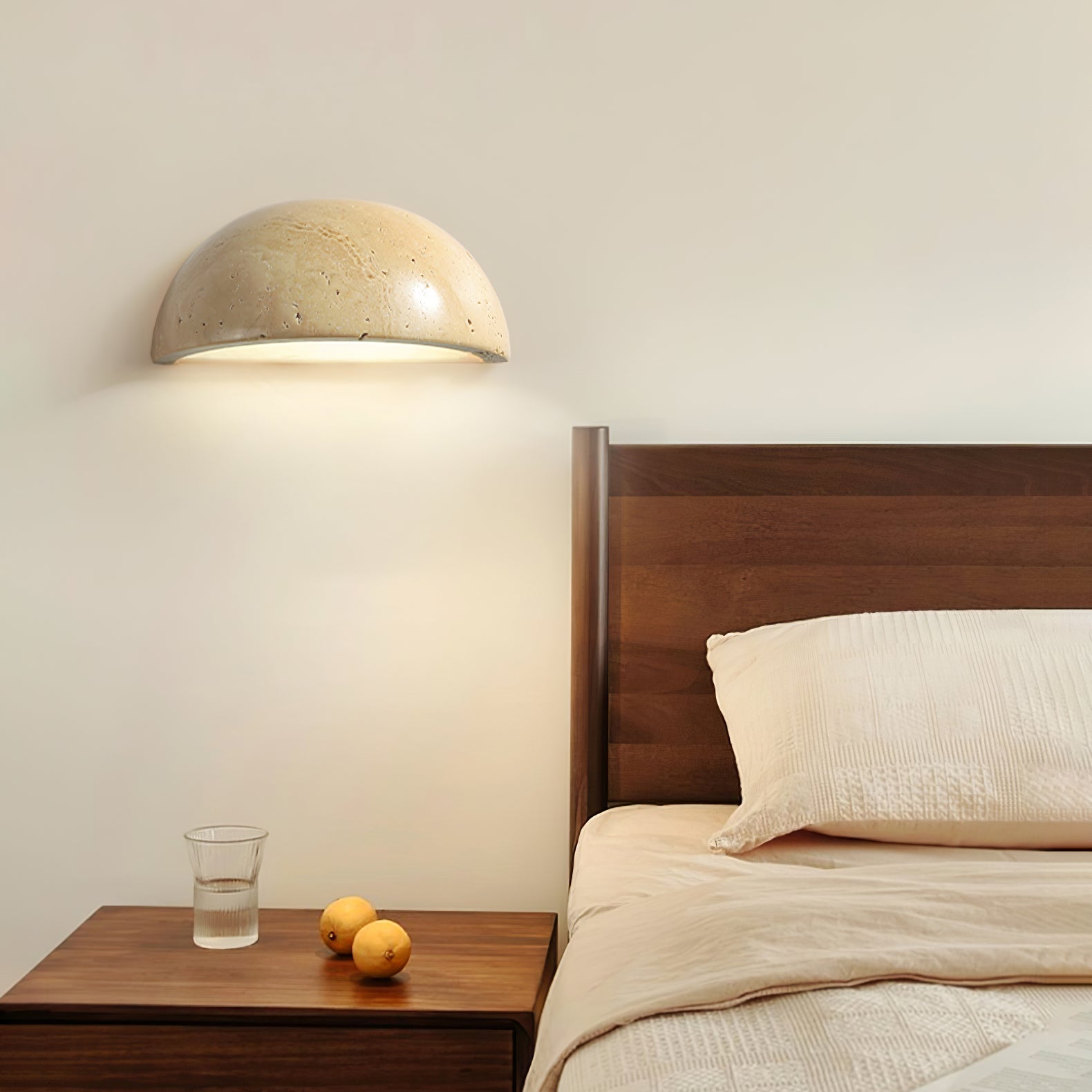 Modern Travertine Stone Wall Sconce Minimalist Half Dome Integrated LED Indoor Lighting