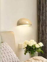 Modern Travertine Stone Wall Sconce Minimalist Half Dome Integrated LED Indoor Lighting