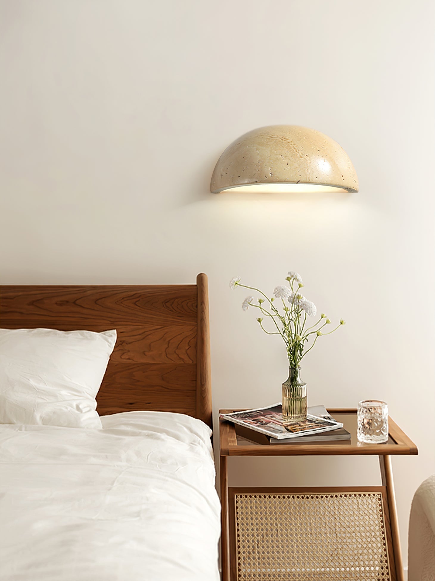 Modern Travertine Stone Wall Sconce Minimalist Half Dome Integrated LED Indoor Lighting