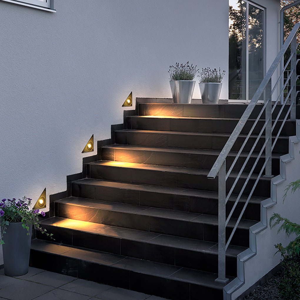 Modern Triangle LED Recessed Step Light Outdoor Waterproof IP65 Wall Mounted Stair Lamp for Pathway