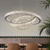 Modern Triple Circle Crystal Pendant Lighting Dimmable LED Silver Chandelier