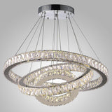 Modern Triple Circle Crystal Pendant Lighting Dimmable LED Silver Chandelier
