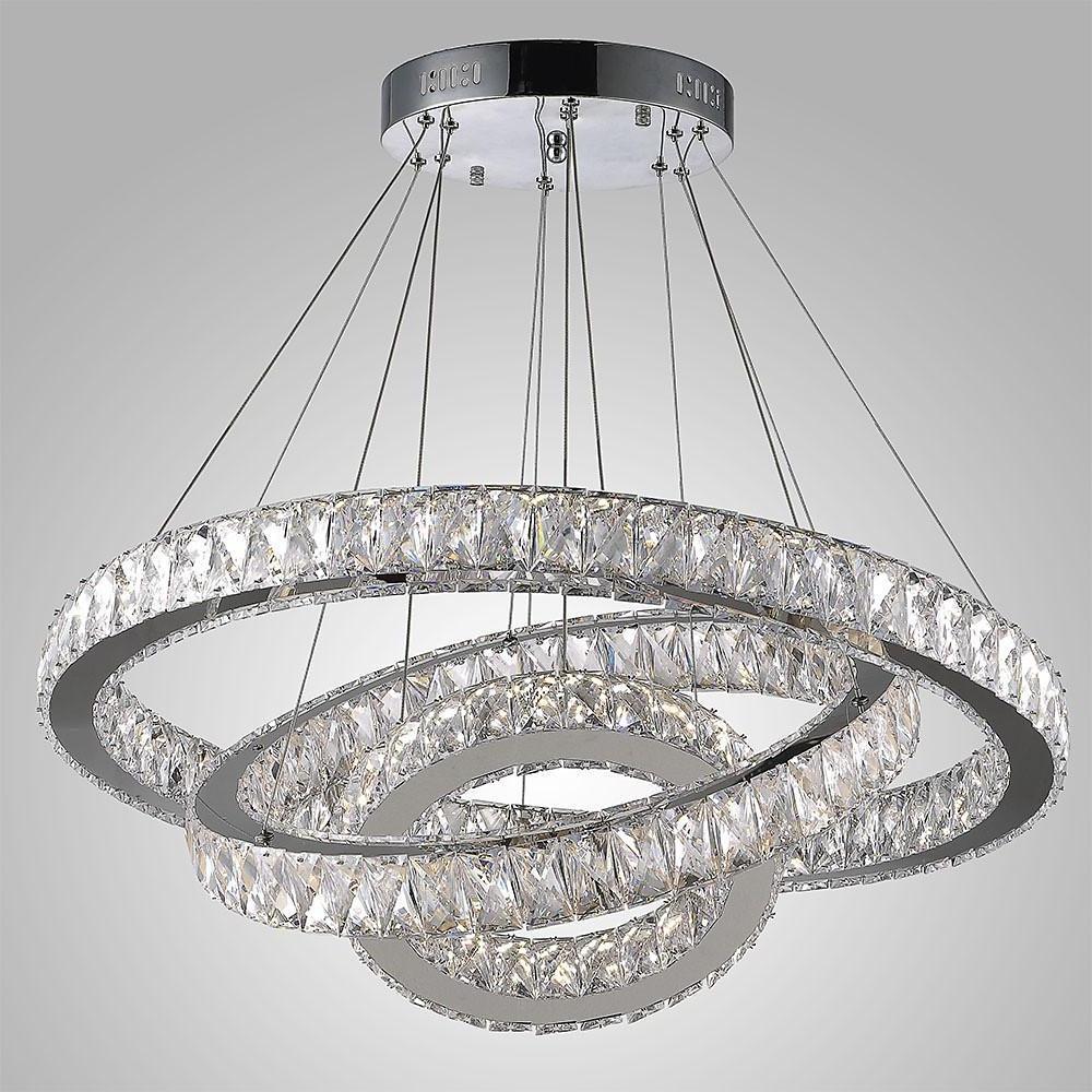 Modern Triple Circle Crystal Pendant Lighting Dimmable LED Silver Chandelier