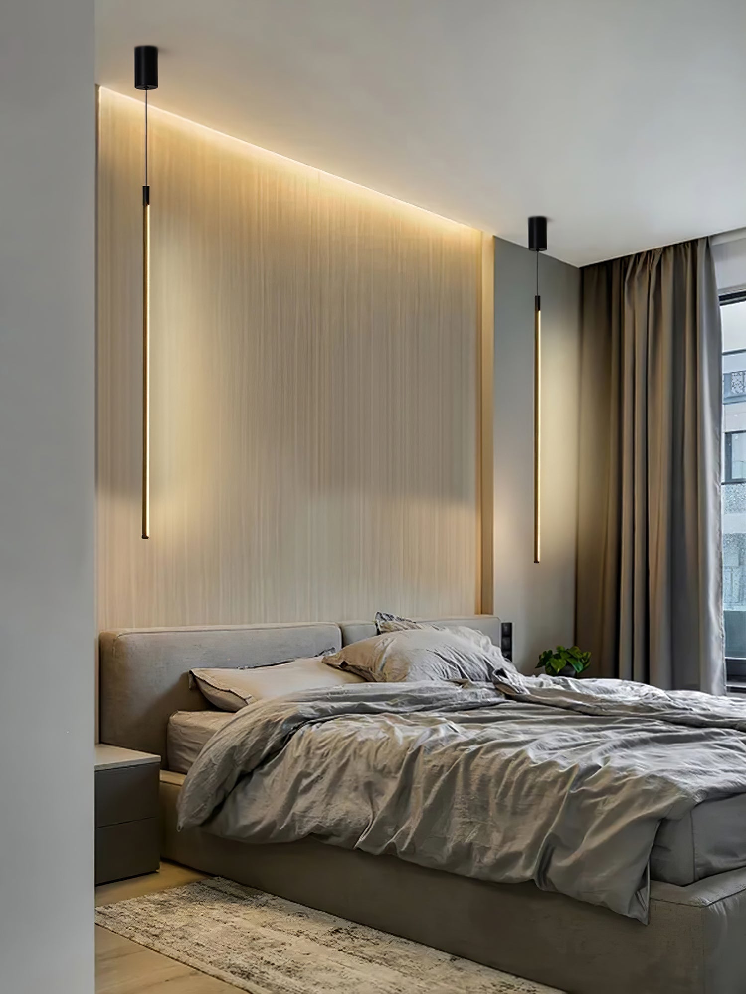 Modern Tubular LED Linear Pendant Light Minimalist Hanging Fixture for Dining Room and Kitchen Island