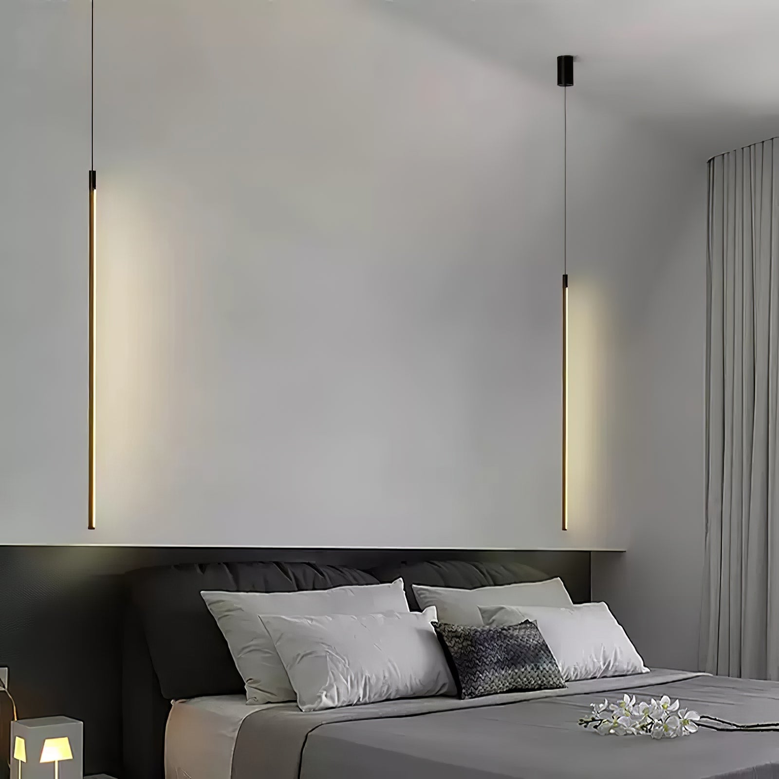 Modern Tubular LED Linear Pendant Light Minimalist Hanging Fixture for Dining Room and Kitchen Island