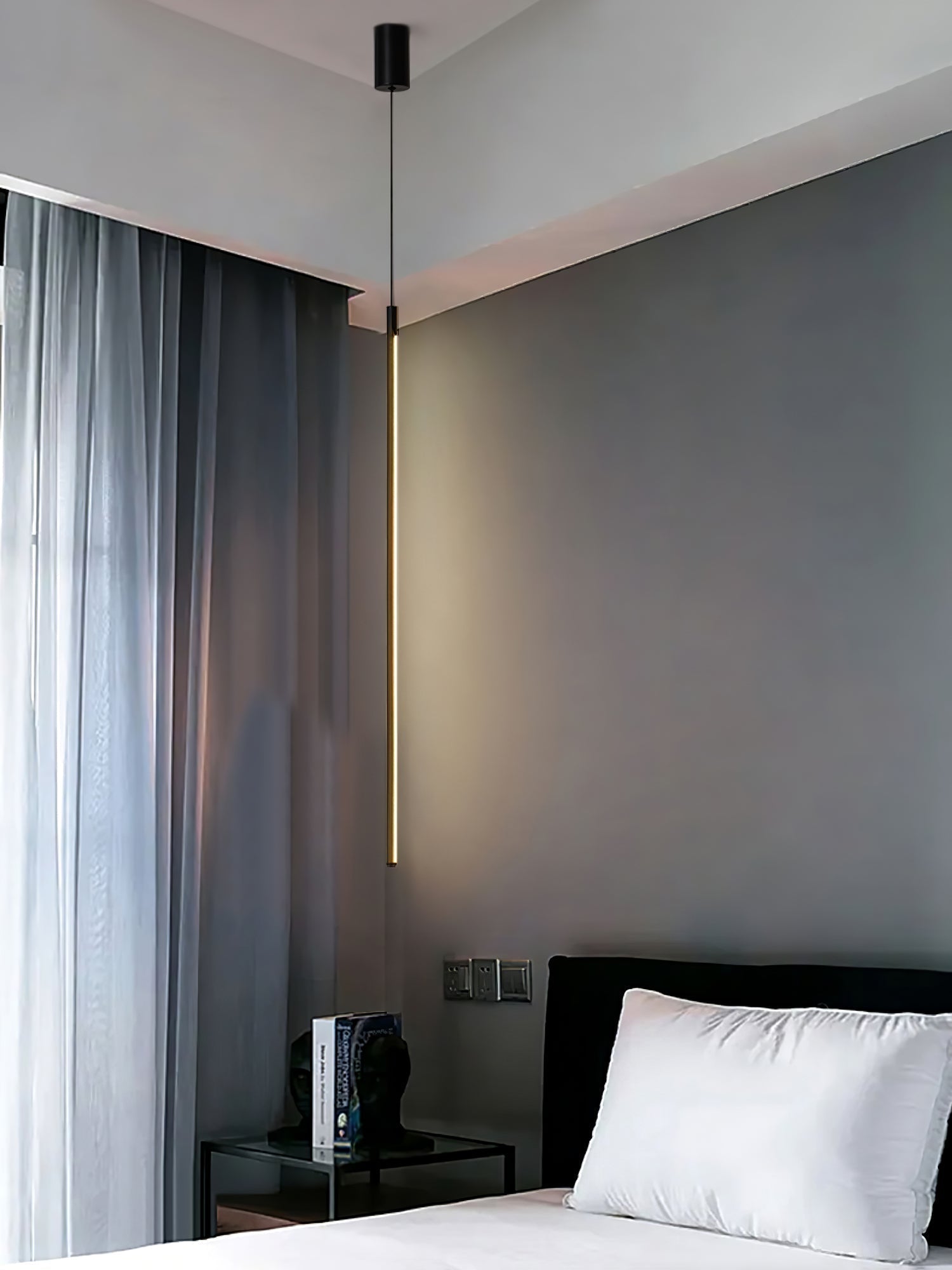 Modern Tubular LED Linear Pendant Light Minimalist Hanging Fixture for Dining Room and Kitchen Island