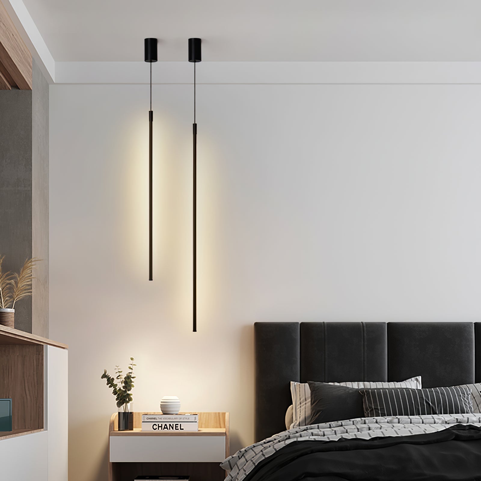 Modern Tubular LED Linear Pendant Light Minimalist Hanging Fixture for Dining Room and Kitchen Island