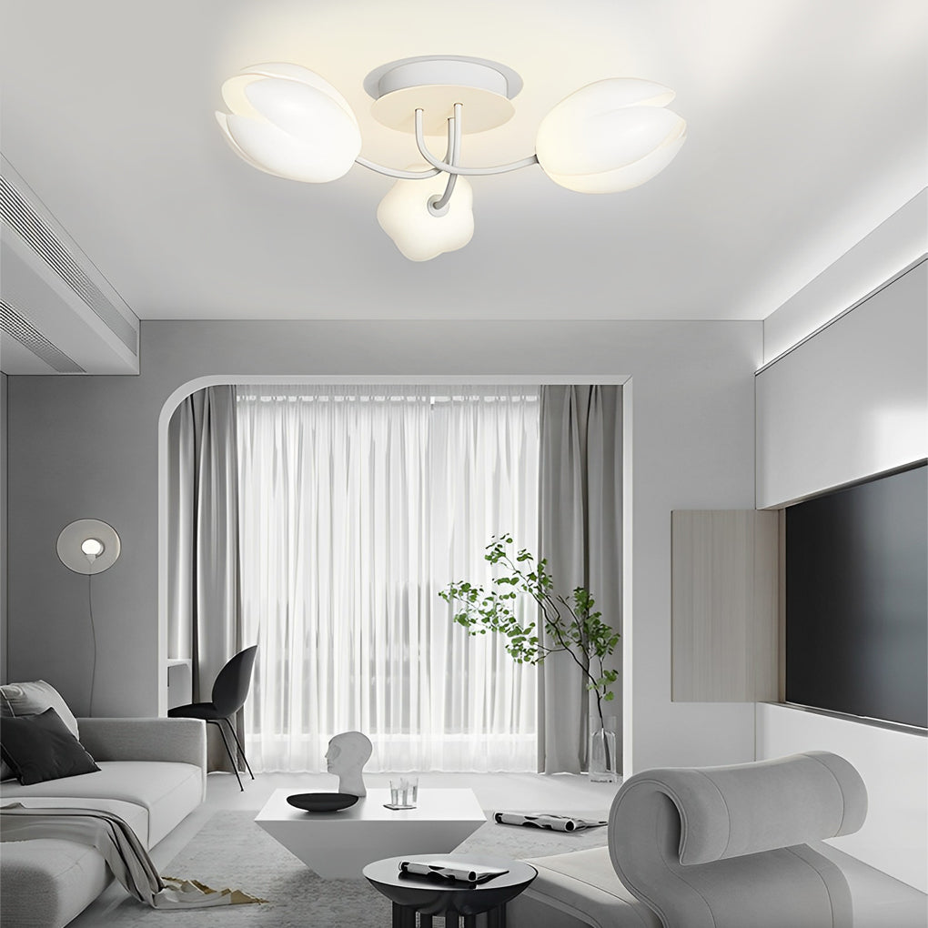 Modern Tulip Flower Design Flush Mount Ceiling Light White Minimalist Chandelier G9