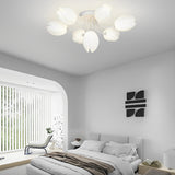 Modern Tulip Flower Design Flush Mount Ceiling Light White Minimalist Chandelier G9