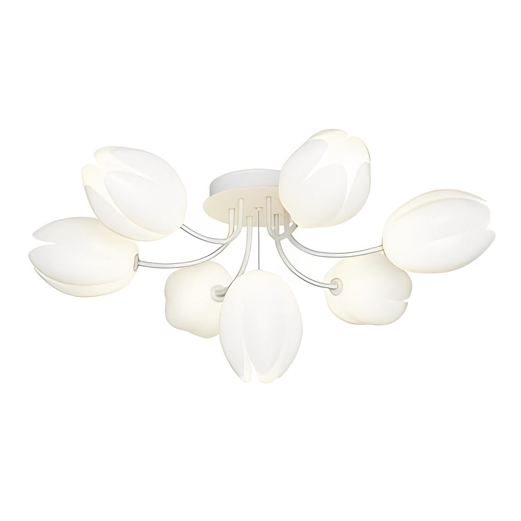 Modern Tulip Flower Design Flush Mount Ceiling Light White Minimalist Chandelier G9