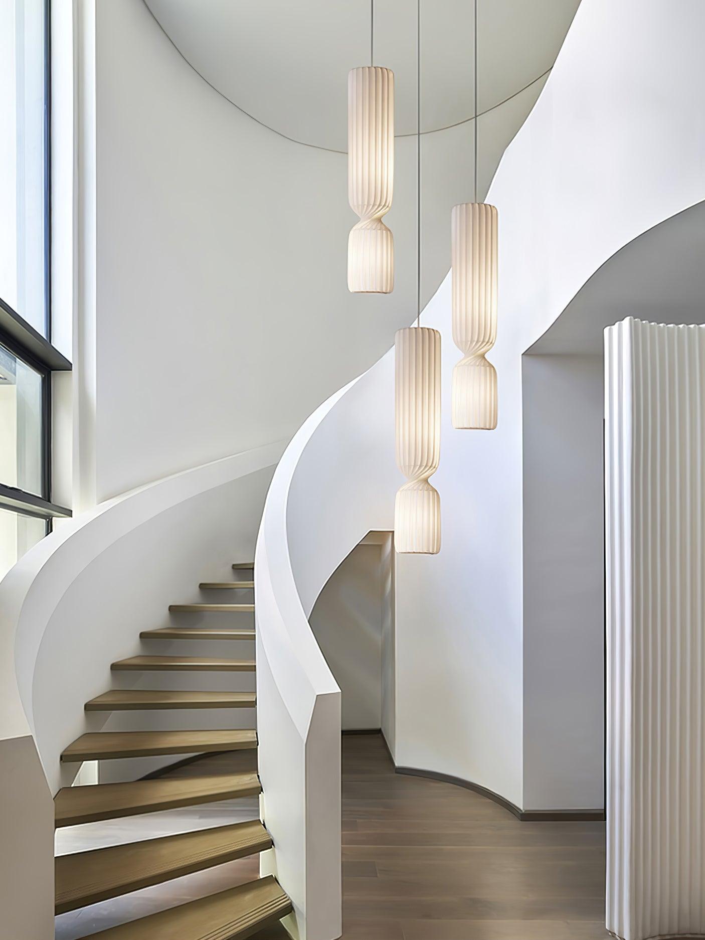 Modern Twist White LED Pendant Lamp Sculptural Asymmetrical Hanging Ceiling Light