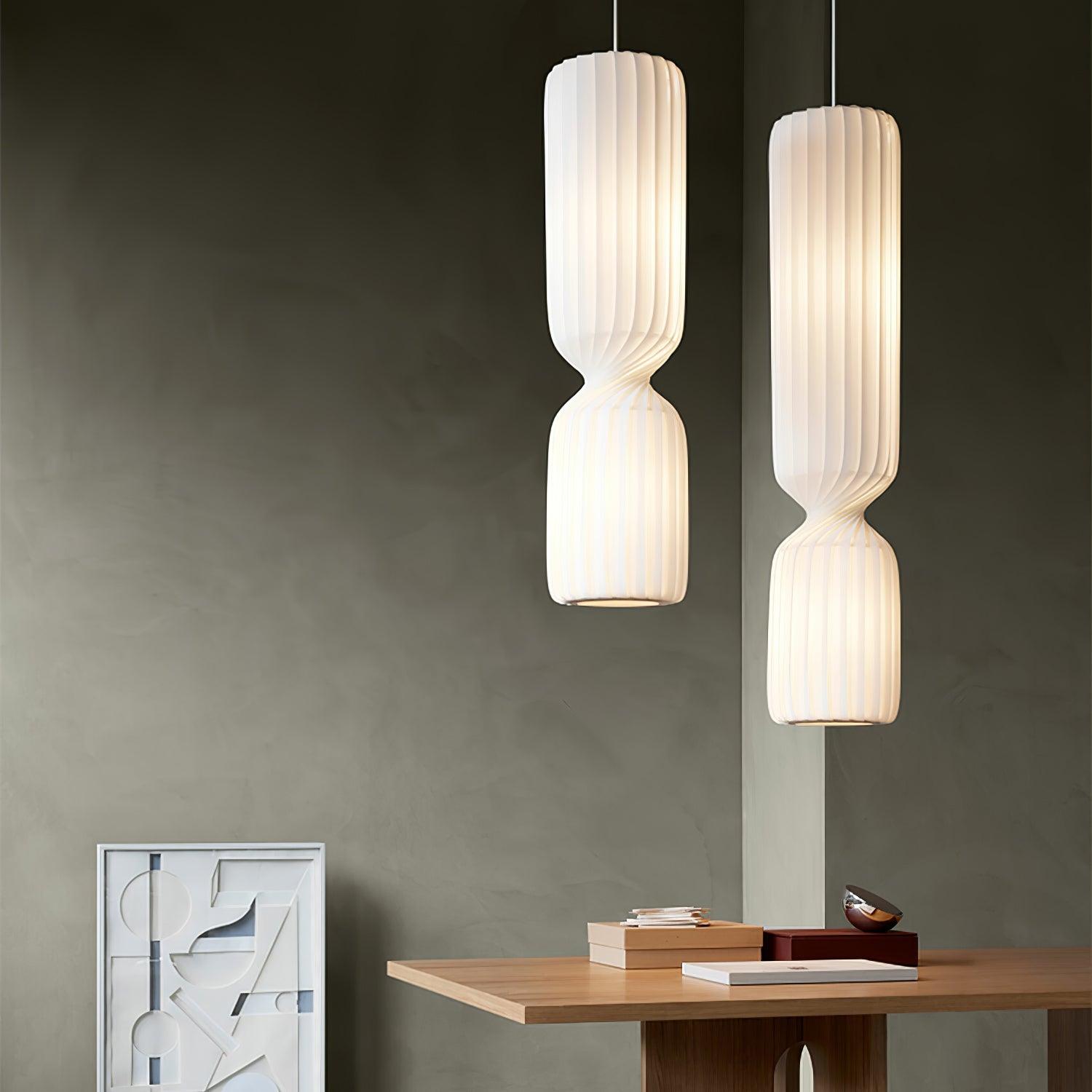 Modern Twist White LED Pendant Lamp Sculptural Asymmetrical Hanging Ceiling Light