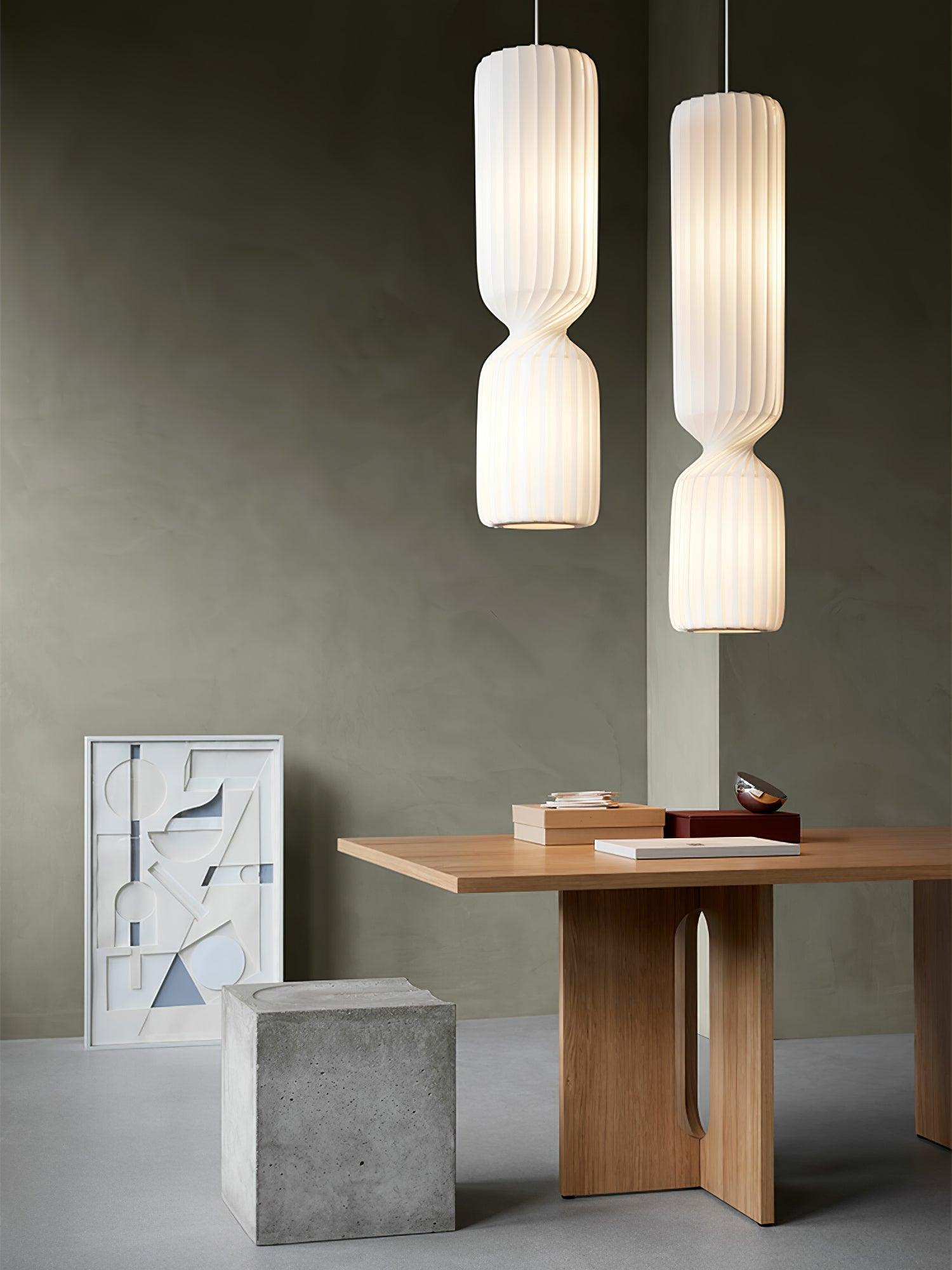 Modern Twist White LED Pendant Lamp Sculptural Asymmetrical Hanging Ceiling Light