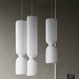 Modern Twist White LED Pendant Lamp Sculptural Asymmetrical Hanging Ceiling Light
