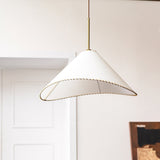 Modern Twisted White Fabric Shade Pendant Lamp Asymmetrical Minimalist Hanging Light