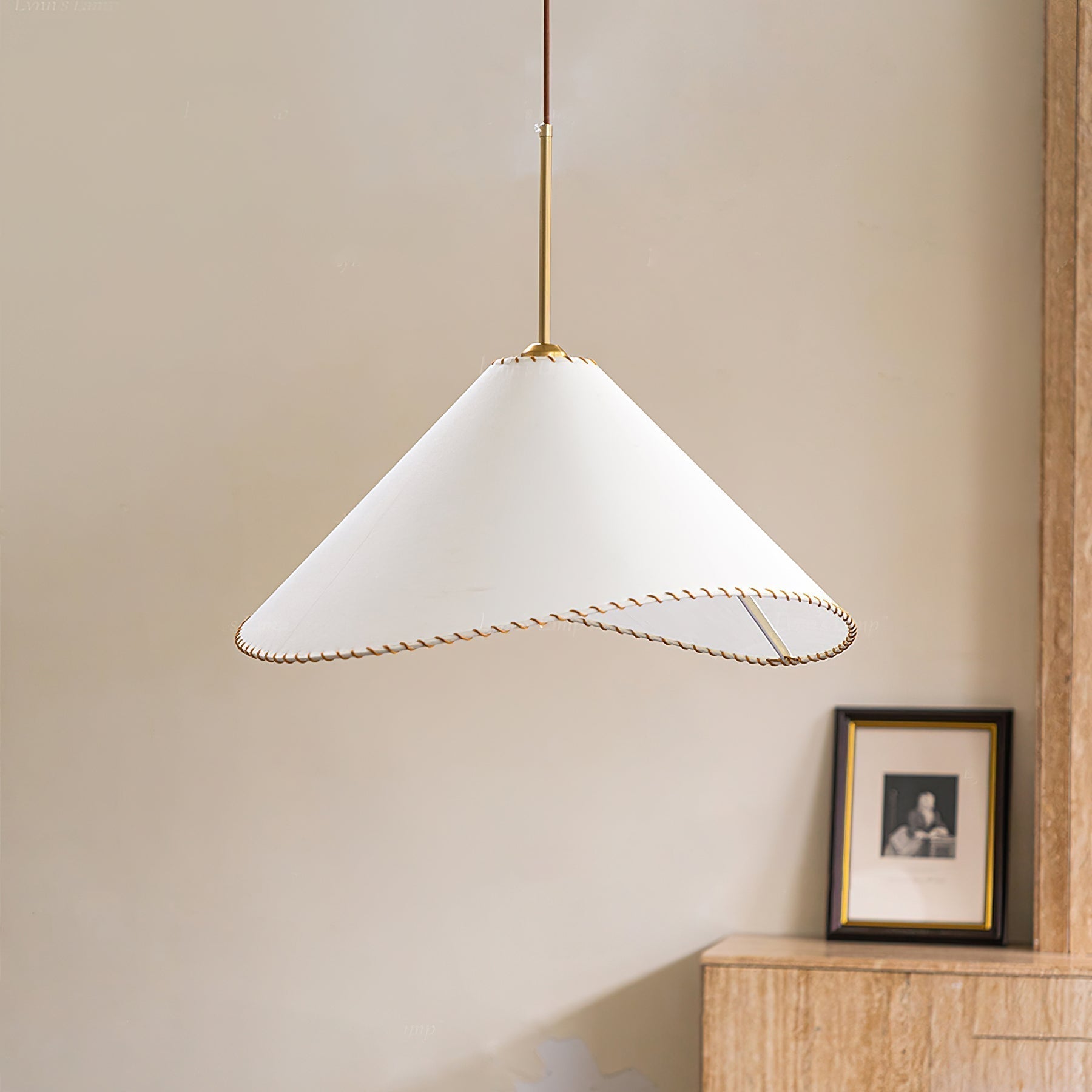 Modern Twisted White Fabric Shade Pendant Lamp Asymmetrical Minimalist Hanging Light