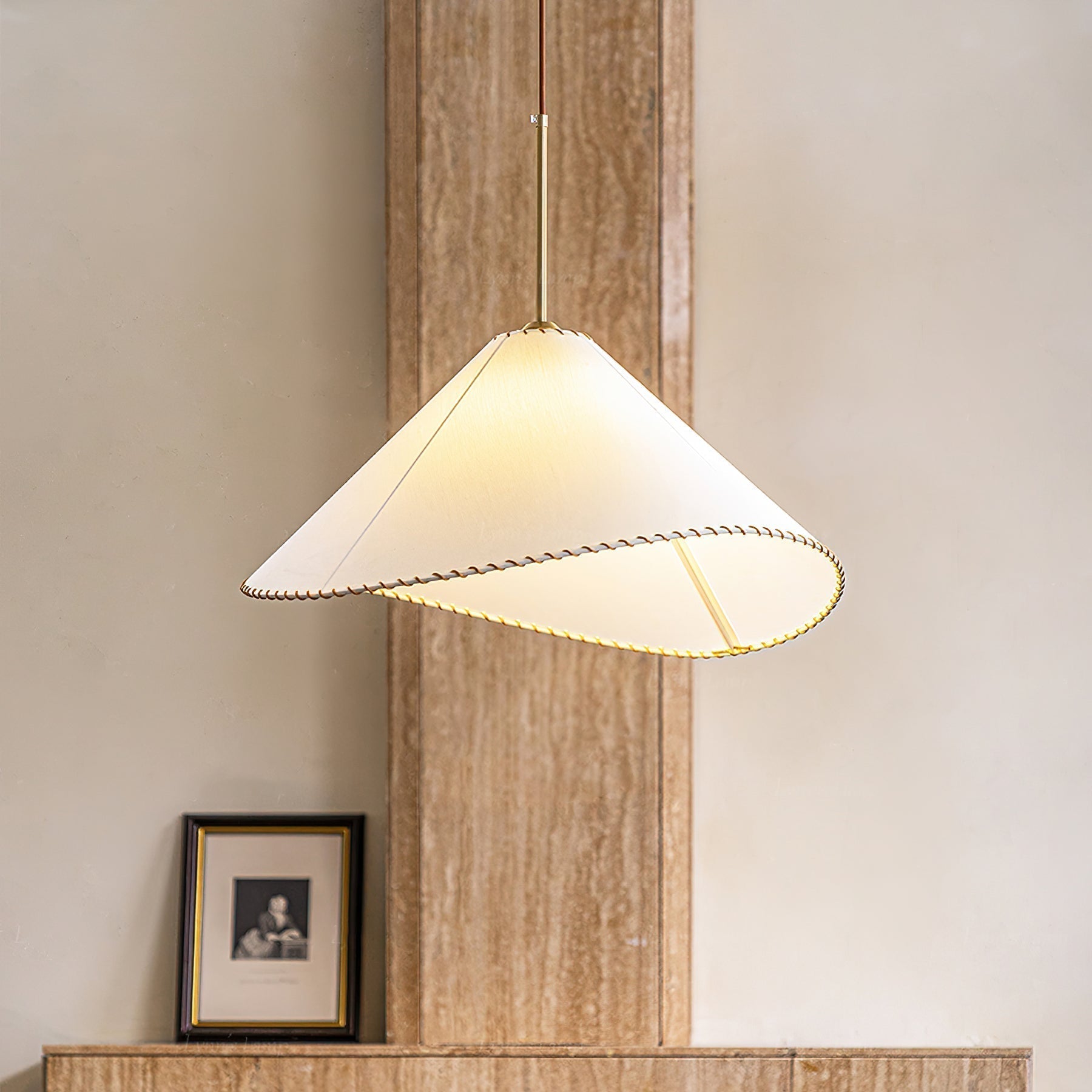 Modern Twisted White Fabric Shade Pendant Lamp Asymmetrical Minimalist Hanging Light