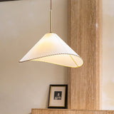 Modern Twisted White Fabric Shade Pendant Lamp Asymmetrical Minimalist Hanging Light