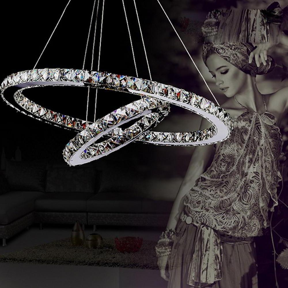 Modern Two Ring Encrusted Crystal Chandelier for Living Room with Elegant Uplight Effect