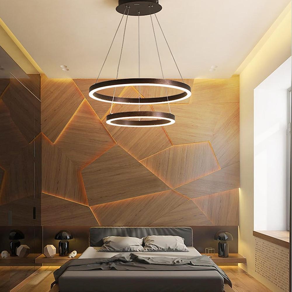 Modern Two Tier LED Circular Pendant Light Minimalist Ring Chandelier for Dining Room