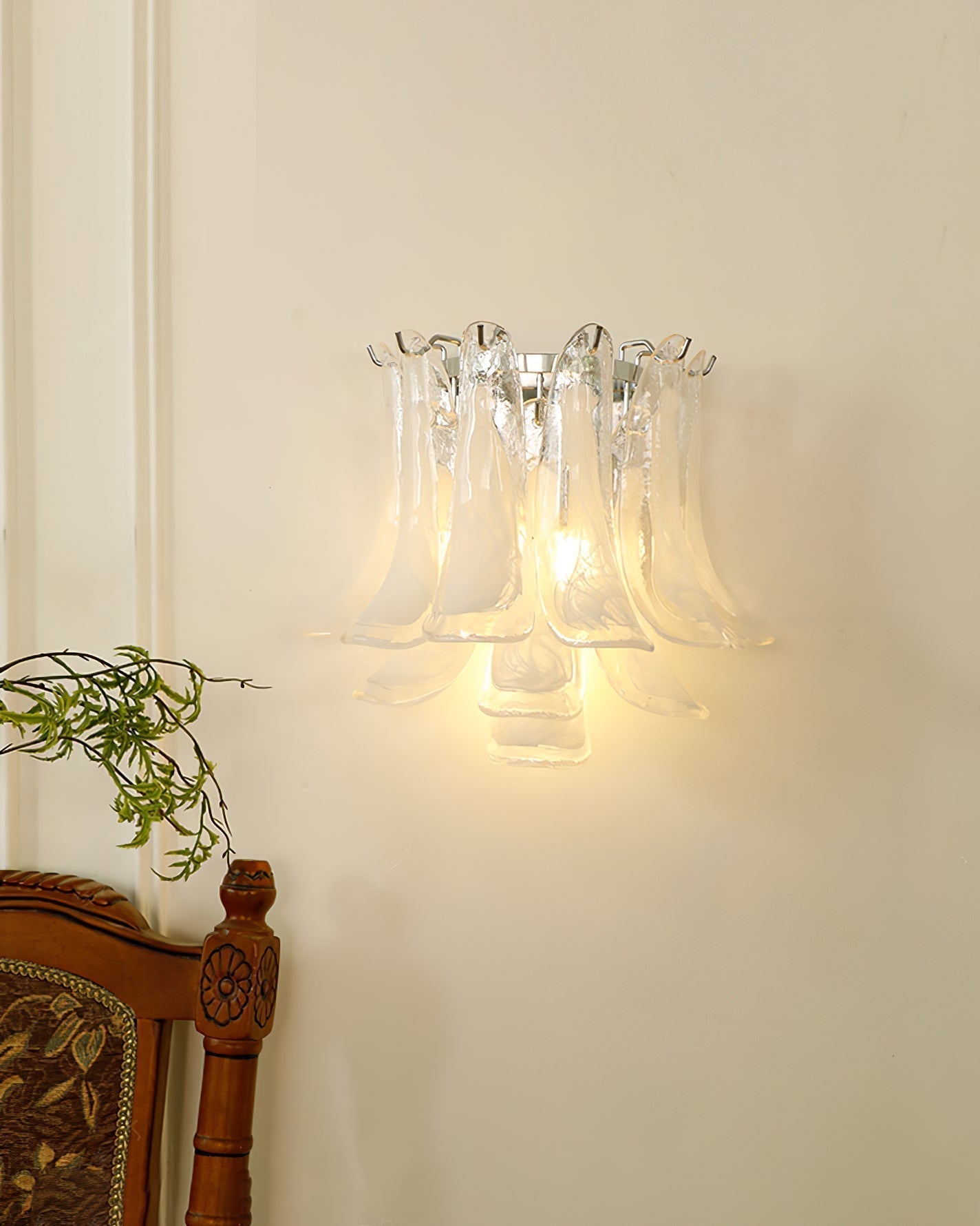 Modern U Shaped Glass Petal Wall Sconce in Chrome Finish for Living Room Bedroom