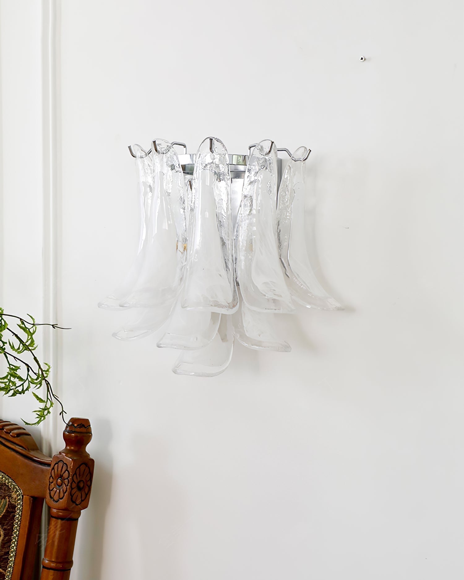 Modern U Shaped Glass Petal Wall Sconce in Chrome Finish for Living Room Bedroom