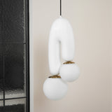 Modern U Shaped Resin Pendant Light with Opaline Glass Spheres and Gold Accents